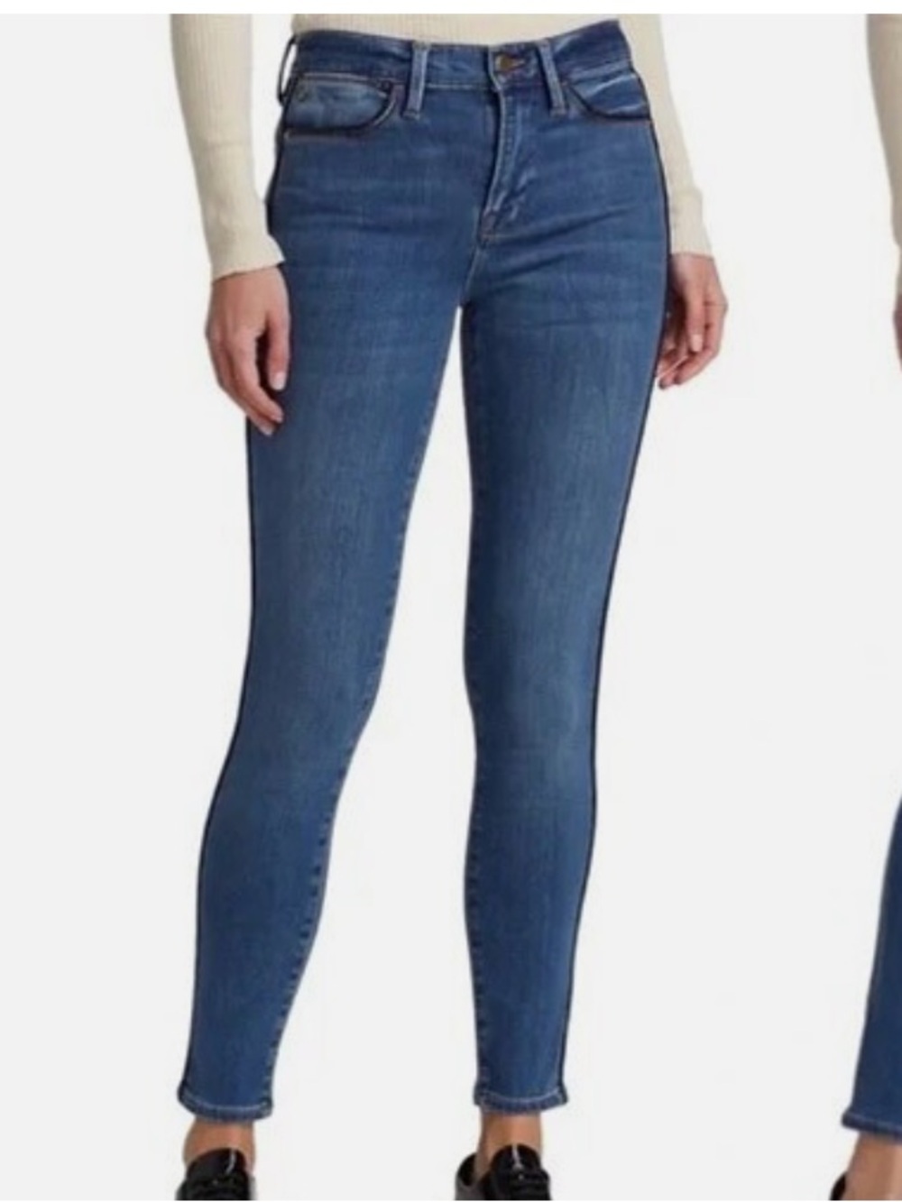 FRAME Le High Skinny Pipe Jeans Women’s 27 Medium Wash Black Piping High Rise
